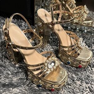 Gold Embellished Platform Heels